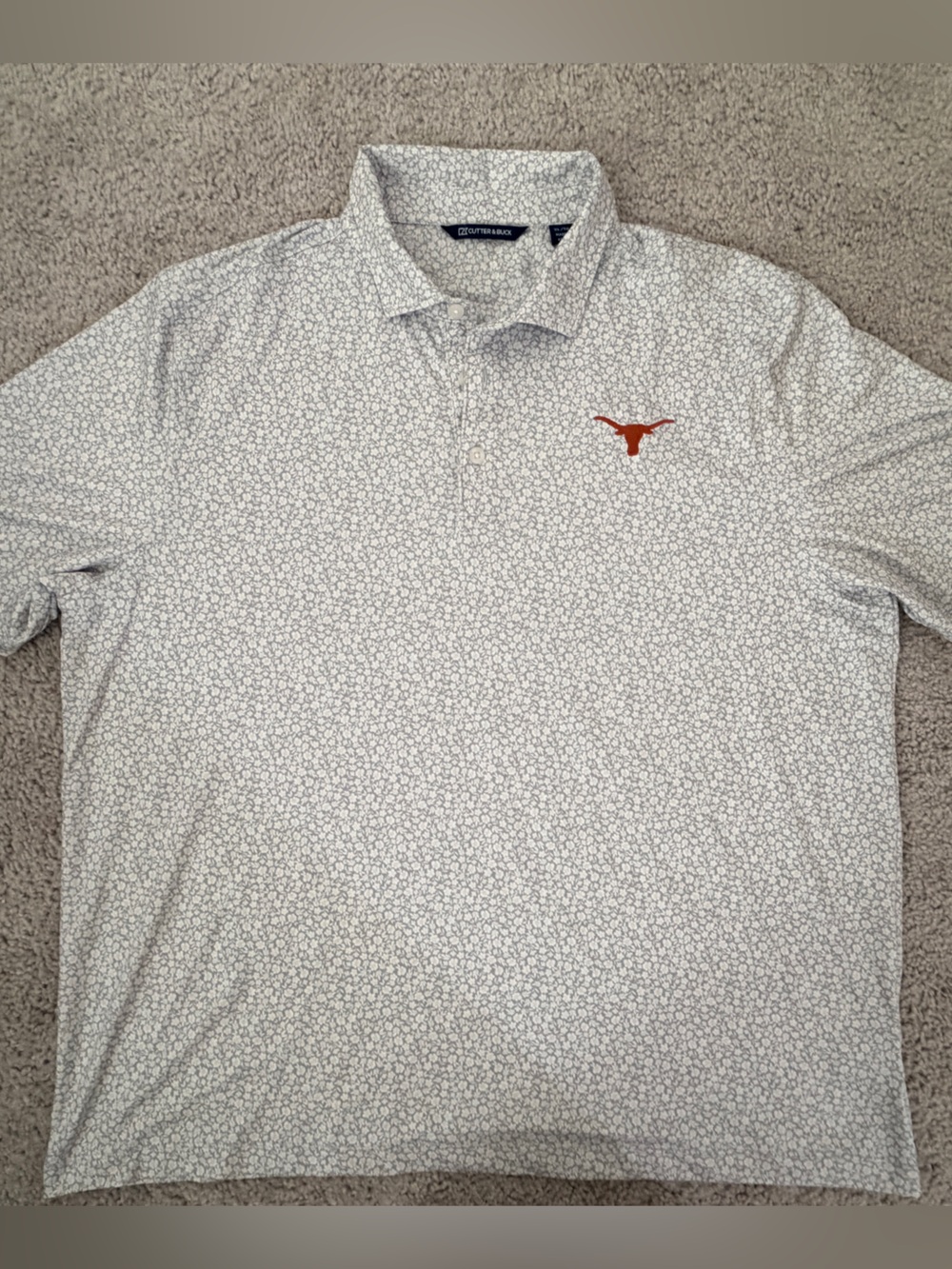 Texas Longhorn Cutter & Buck Light Gray Patterned Polo with Orange Longhorn embl